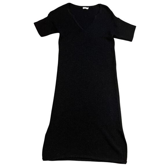 MerSea Black Open Knit Coverup Size Sm Midi Dress Side Slits Bodycon Stretch - Picture 1 of 6